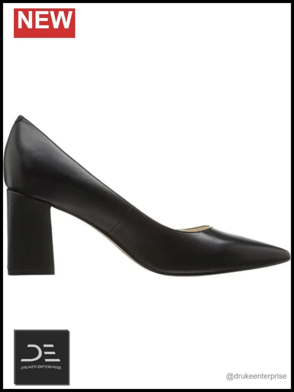 Leather Pointed Toe Block Heel Pump Slip On Dress Shoes